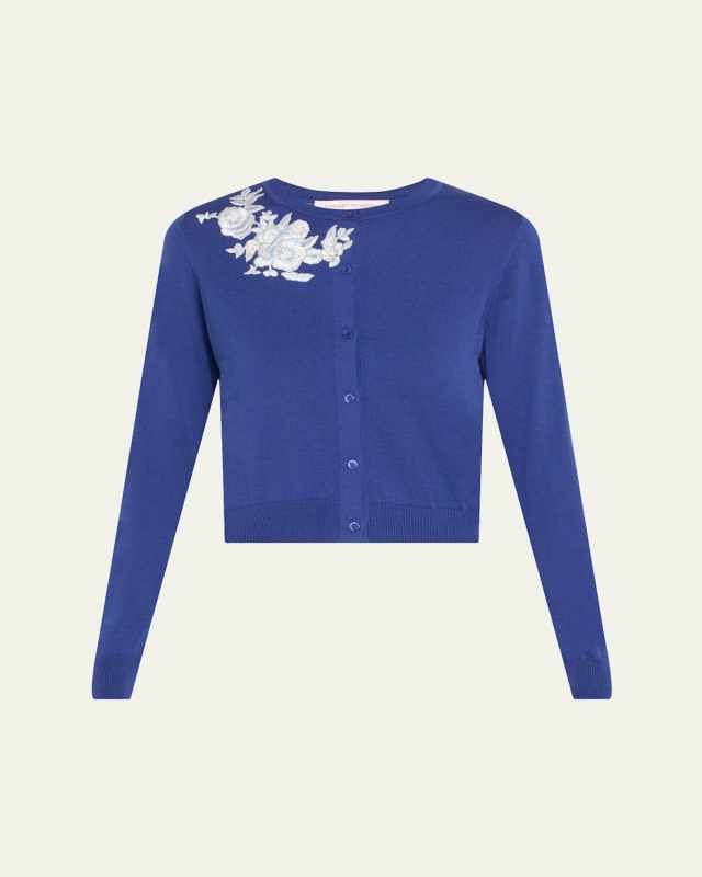 Floral Embroidered Crewneck Cardigan